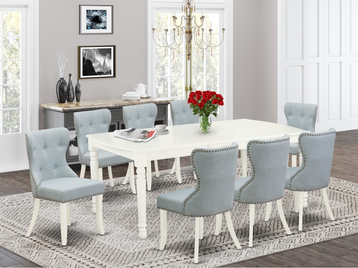Dover Dining Set - Linen White & Baby Blue, Set of 8