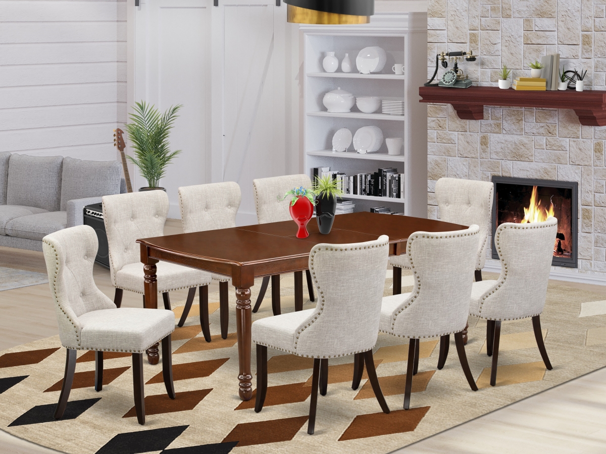 Dover Kitchen Dining Table Set - Mahogany & Doeskin, Set of 8