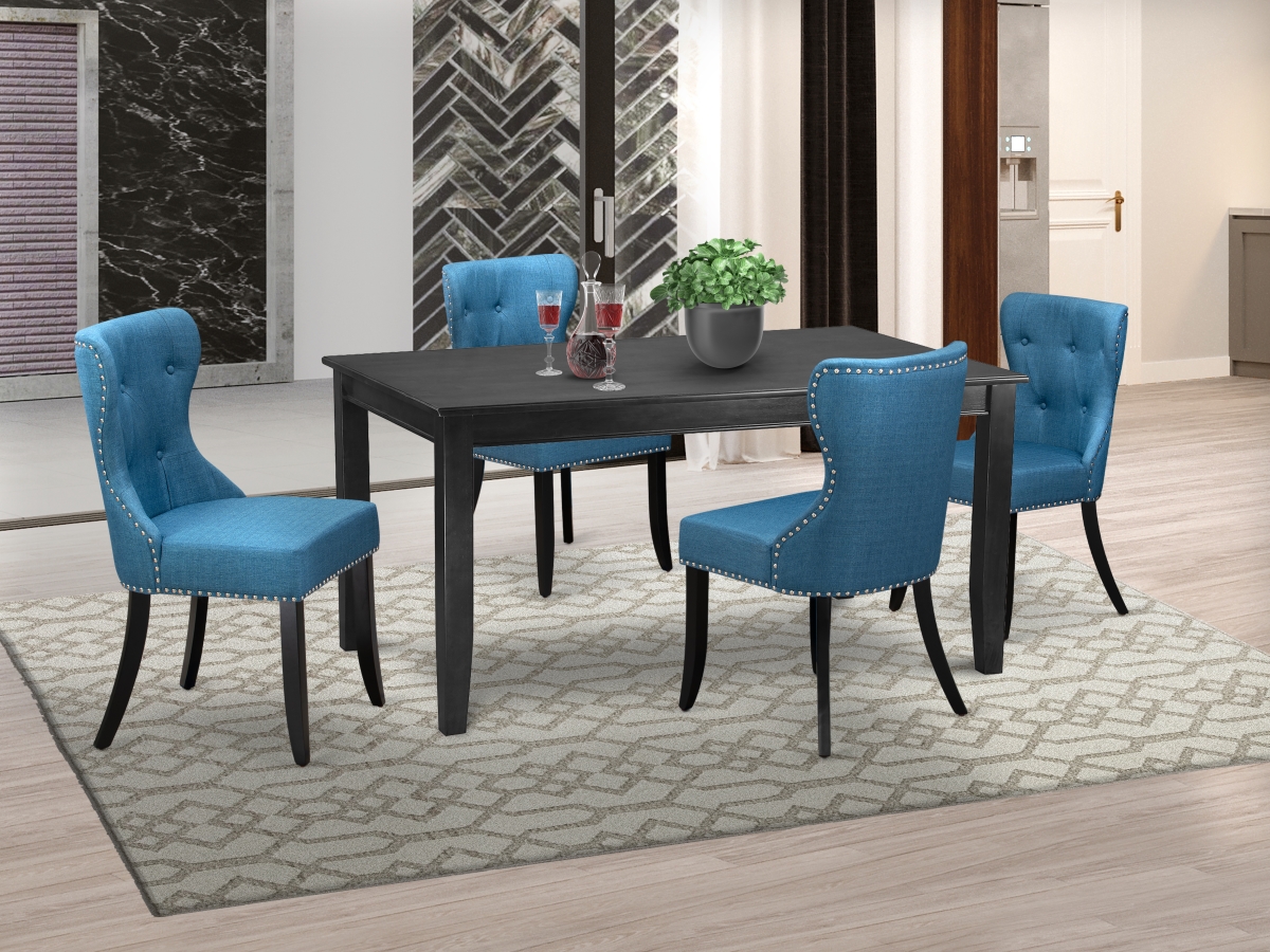 Dudley Modern Dining Table Set - Black & Mineral Blue, Set of 4