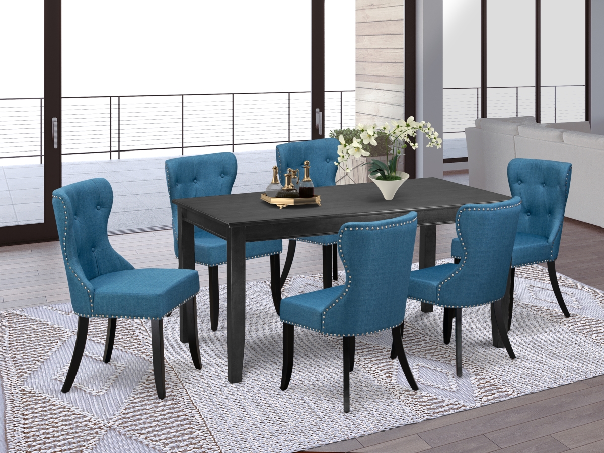 Dudley Dining Table Set - Black & Mineral Blue, Set of 6