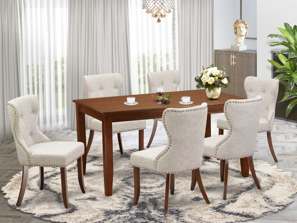 Dudley Kitchen Dining Table Set - Mahogany & Doeskin, Set of 6