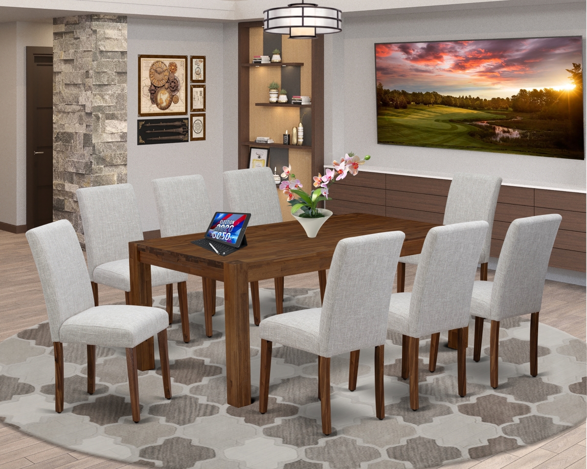 LMAB9-NN-35 9 Piece Lismore Dining Room Table Set - Sand Blasting Antique Walnut & Doeskin