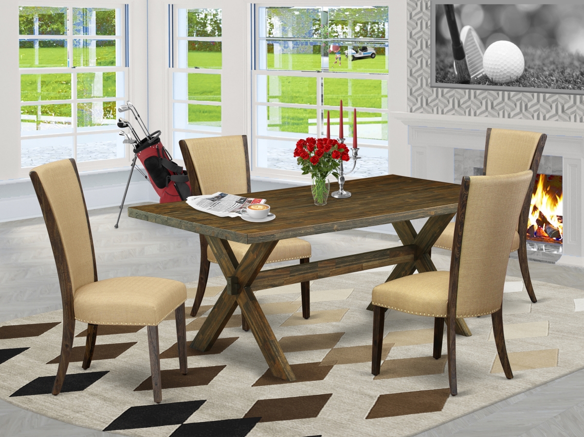 5 Piece X-Style Dinette Set - Distressed Jacobean & Brown