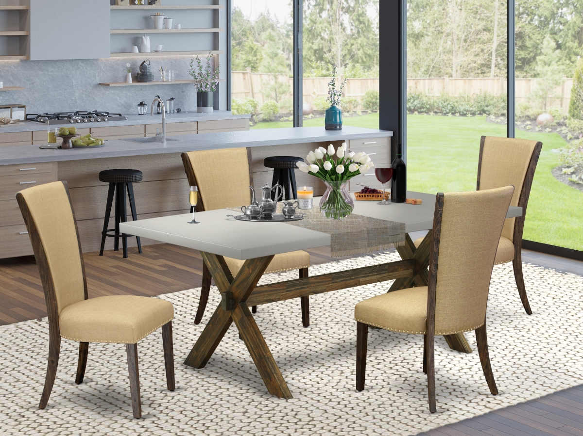5 Piece X-Style Dinette Set - Distressed Jacobean, Cement & Brown