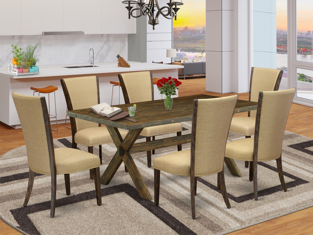7 Piece X-Style Kitchen Table Set - Distressed Jacobean & Brown