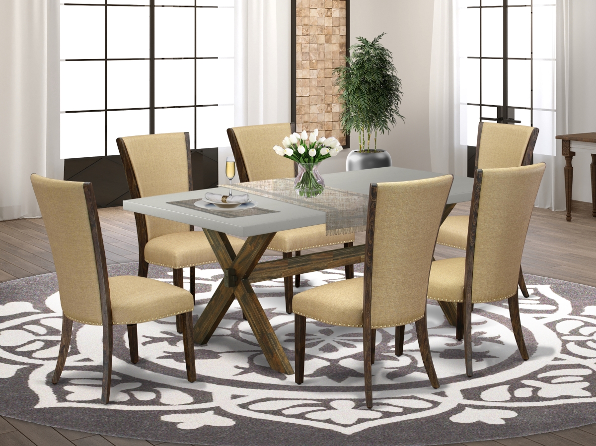7 Piece X-Style Kitchen Table Set - Distressed Jacobean, Cement & Brown