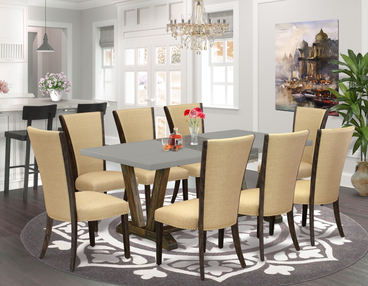 9 Piece V-Style Dinette Set - Distressed Jacobean, Cement & Brown