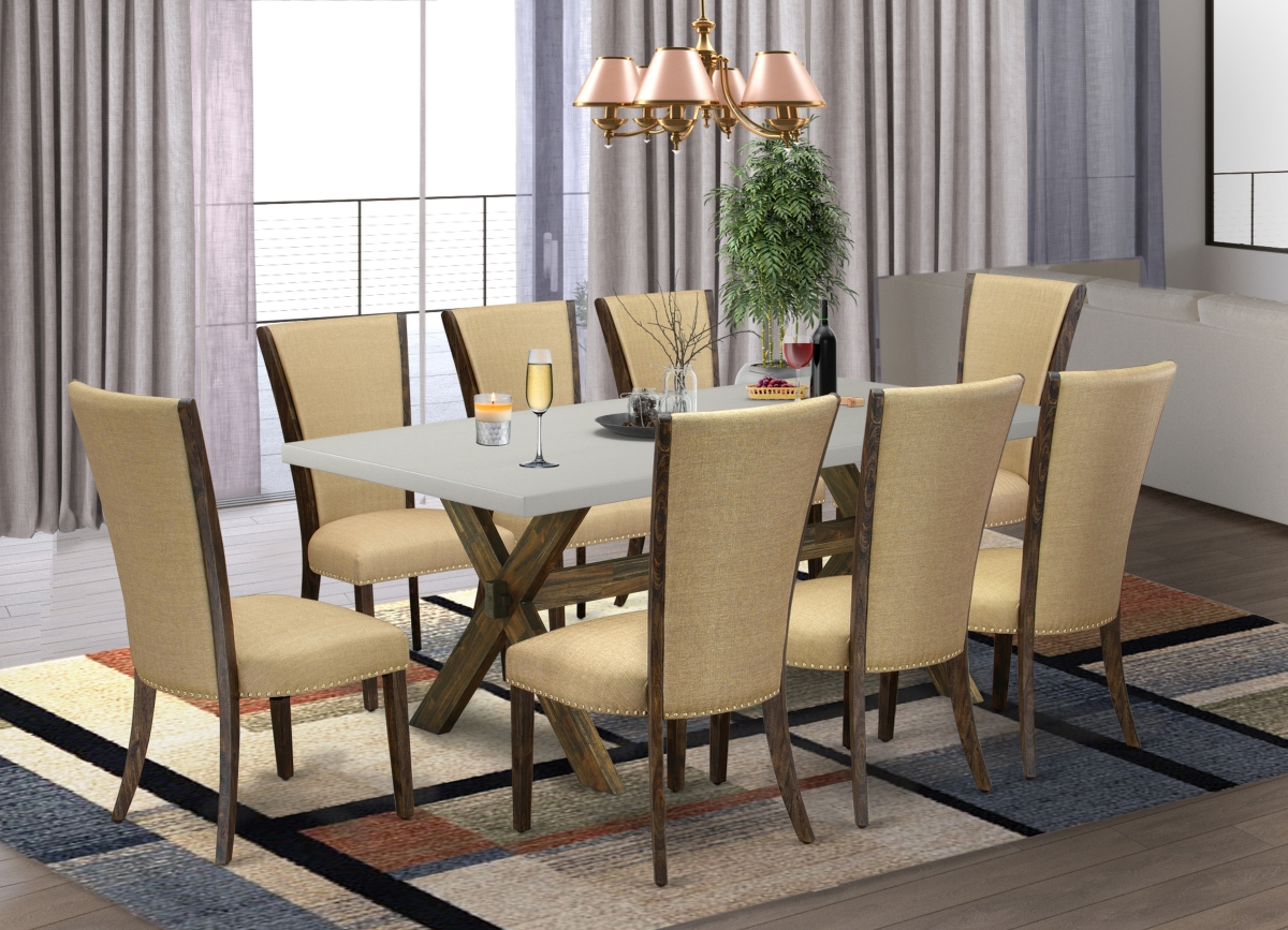 9 Piece X-Style Kitchen Furniture Set - Distressed Jacobean, Cement & Brown