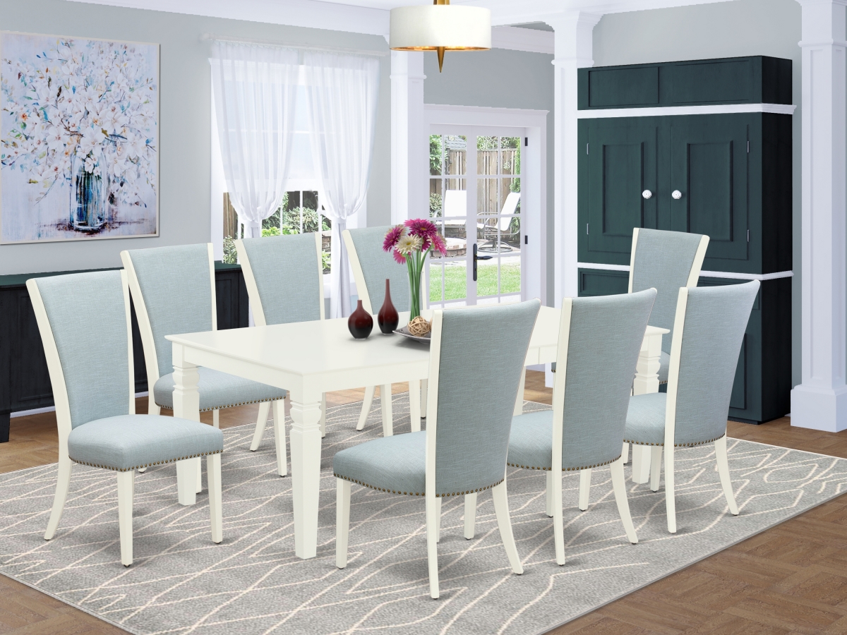 Logan Modern Dining Table Set - Linen White & Baby Blue, Set of 8
