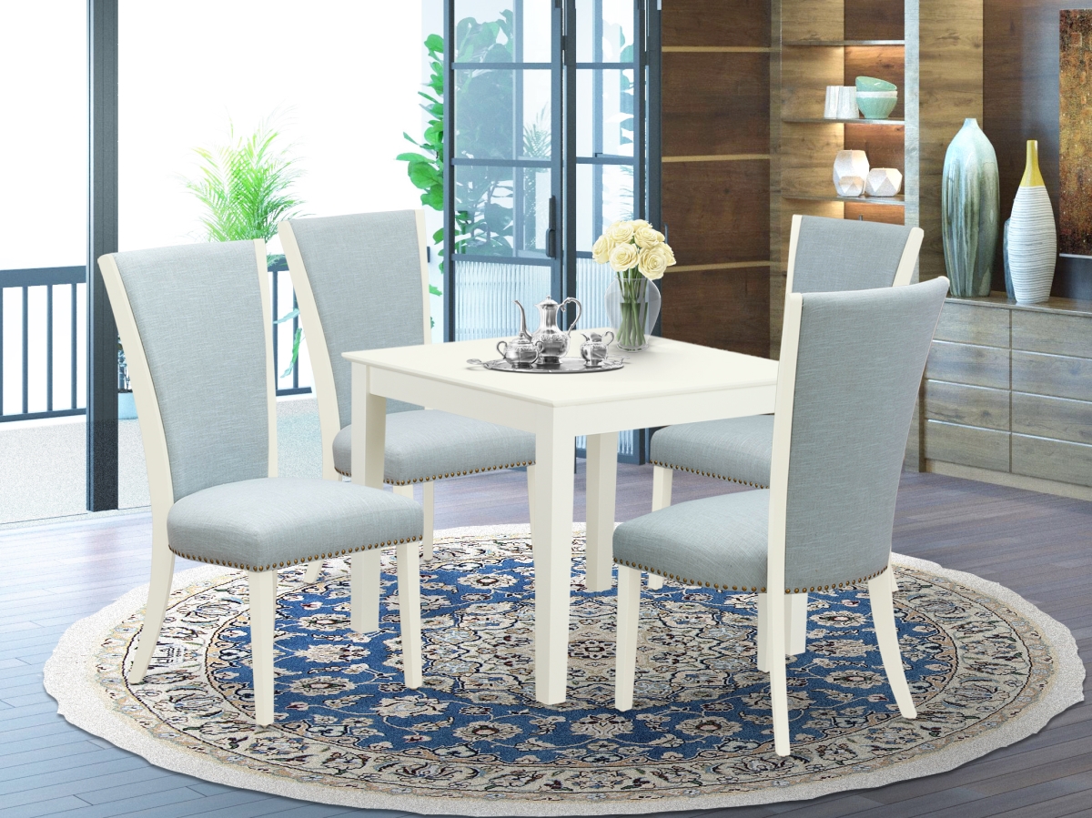 Oxford Dining Table Set - Linen White & Baby Blue, Set of 4