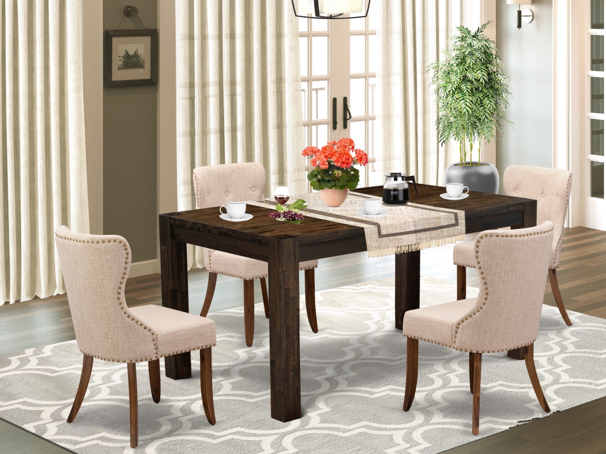 5 Piece Celina Dining Room Table Set - Sand Blasting Antique Walnut