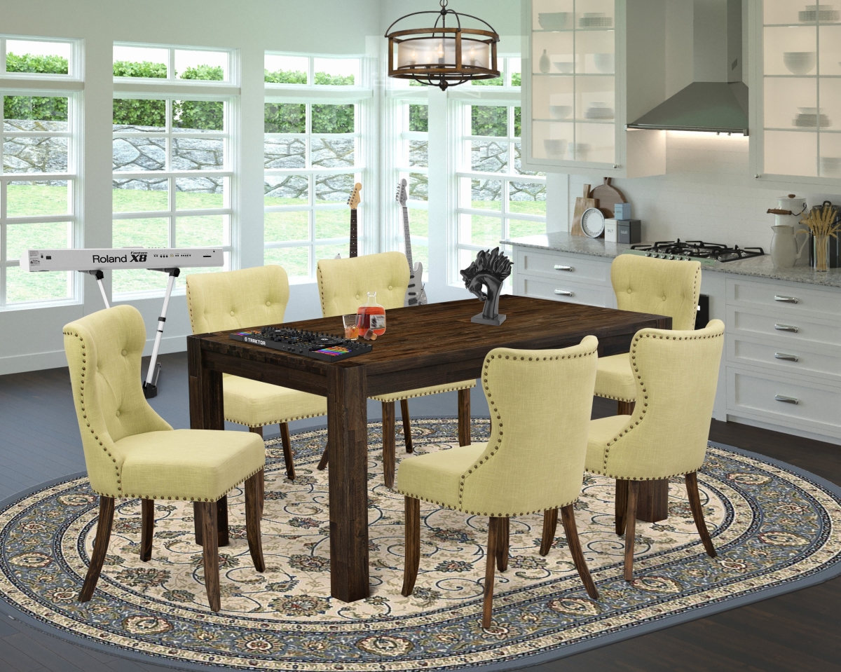 7 Piece Celina Modern Dining Table Set - Distressed Jacobean