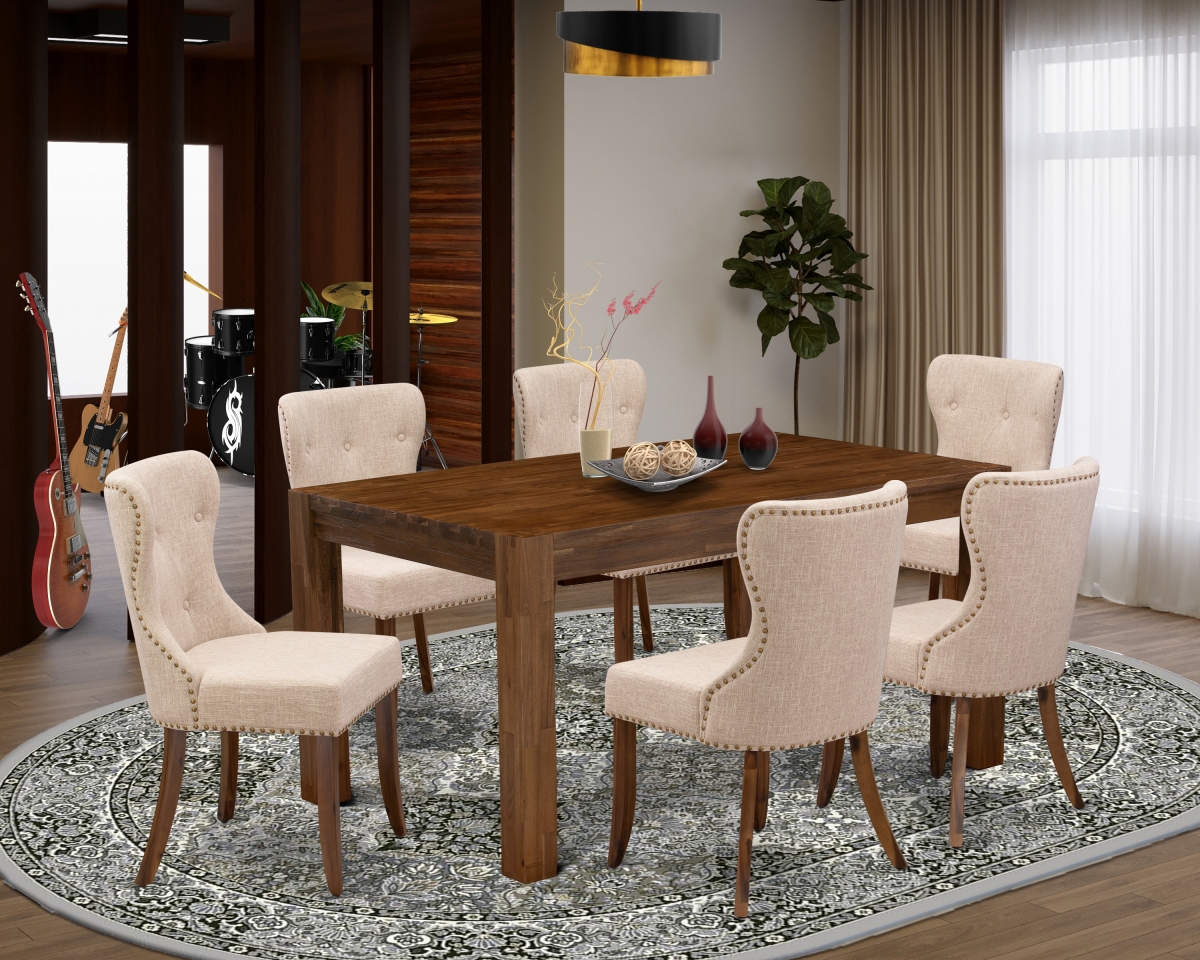 7 Piece Celina Dining Room Table Set - Sand Blasting Antique Walnut