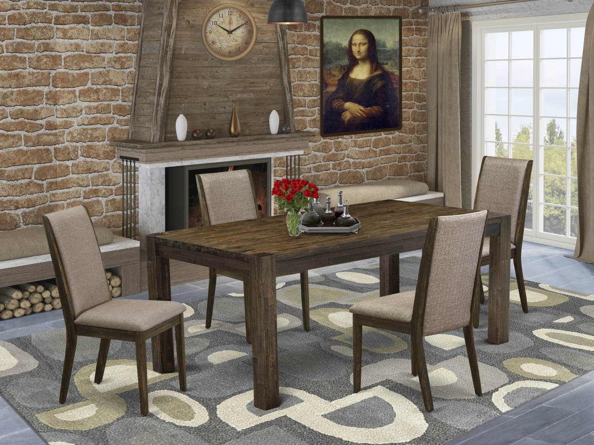 5 Piece Lismore Modern Dining Table Set - Distressed Jacobean
