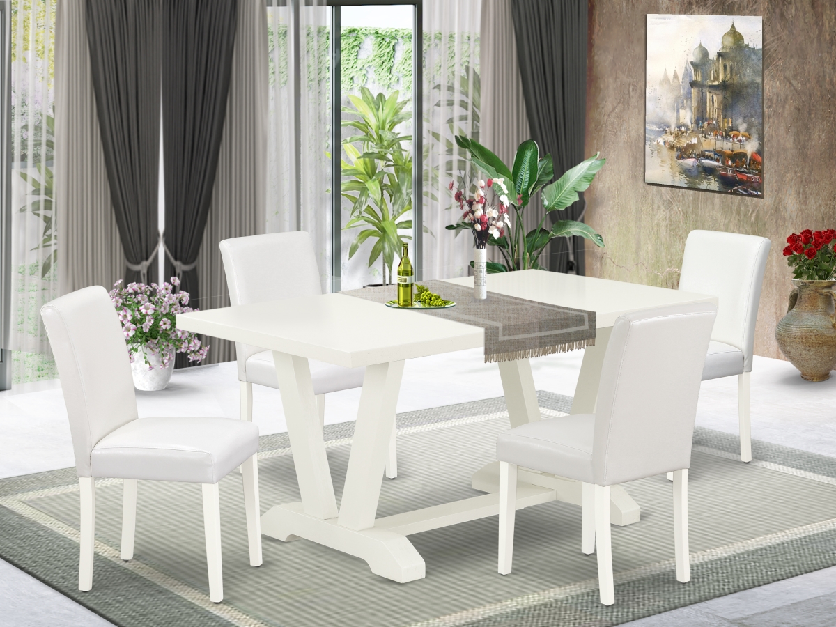 5 Piece V-Style Awesome Dining Set - White & Linen White