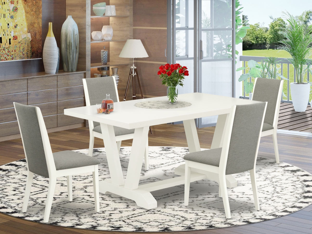 5 Piece V-Style Fashionable Dining Room Set - Shitake & Linen White