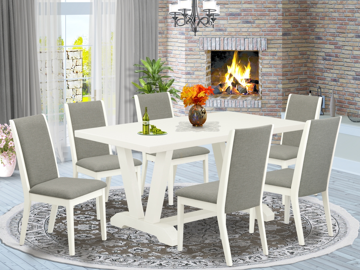 7 Piece V-Style Fashionable Dinette Set - Shitake & Linen White