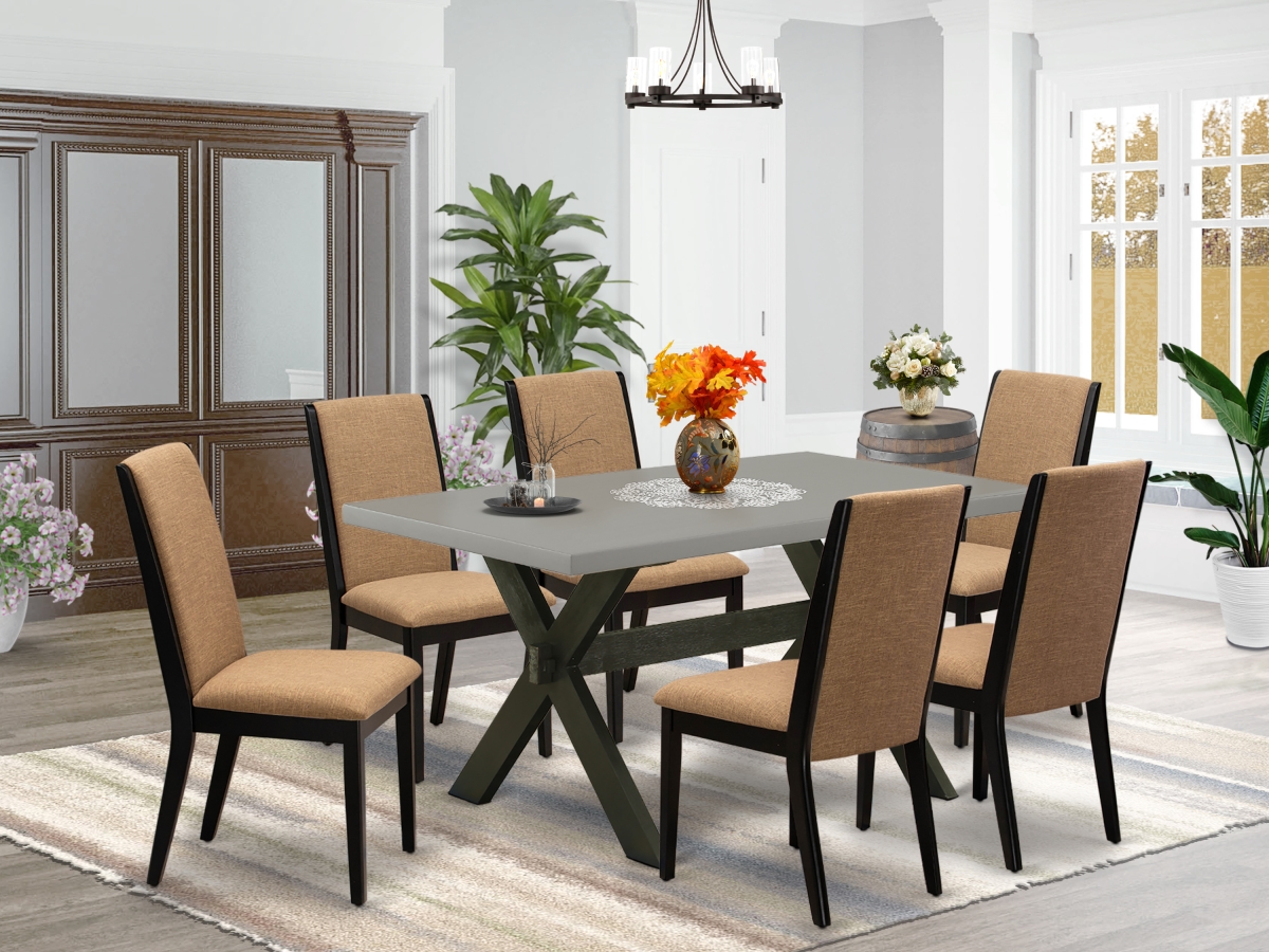 7 Piece X-Style Beautiful Dining Room Set - Wire Brushed Black