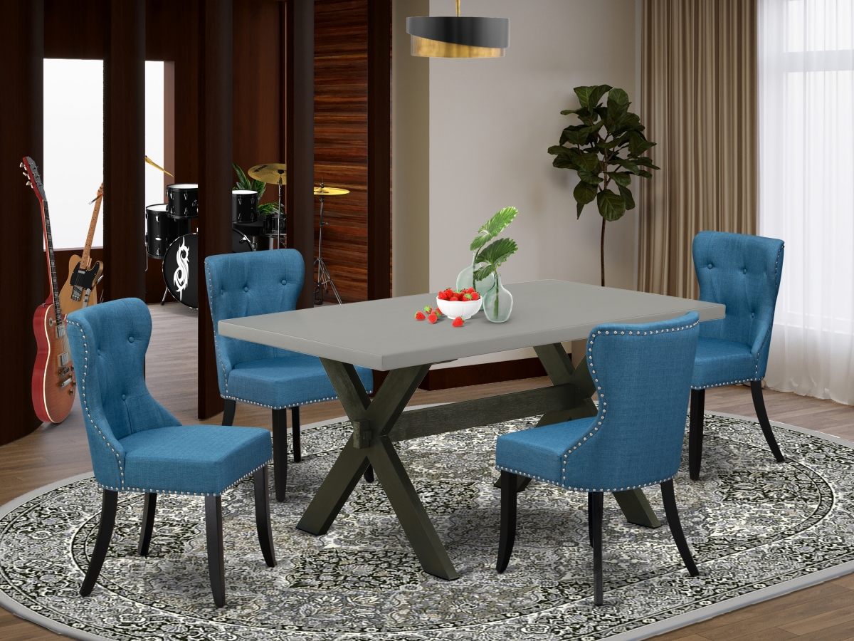 5 Piece X-Style Dinette Room Set - Cement, Wire Brushed Black & Black