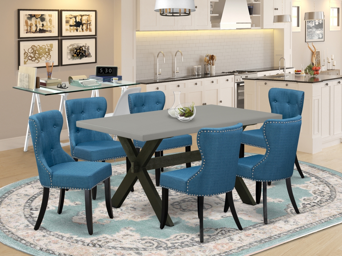 7 Piece X-Style Dining Room Set - Cement & Black