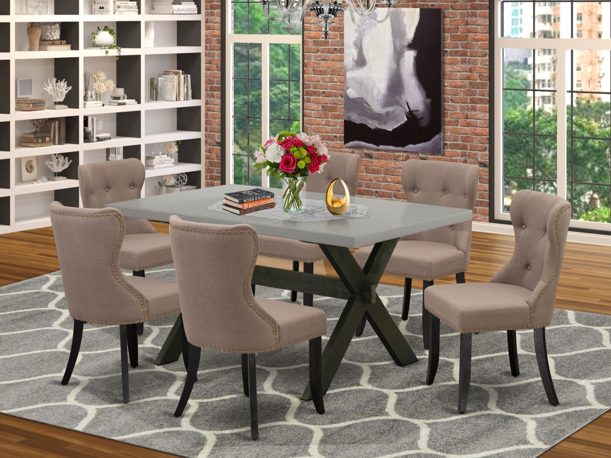 7 Piece X-Style Kitchen Dining Set - Wire Brushed Black