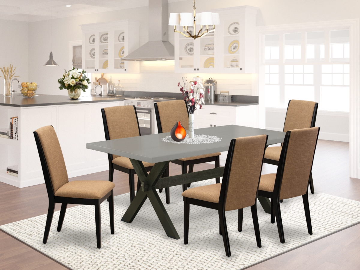 7 Piece X-Style Stylish Modern Dining Table Set - Wire Brushed Black
