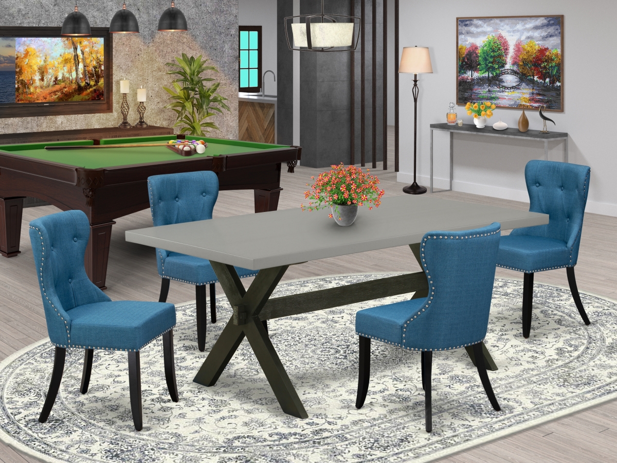 X697SI121-5 5 Piece X-Style Dining Room Table Set - Cement, Wire Brushed Black & Black -  East West Furniture