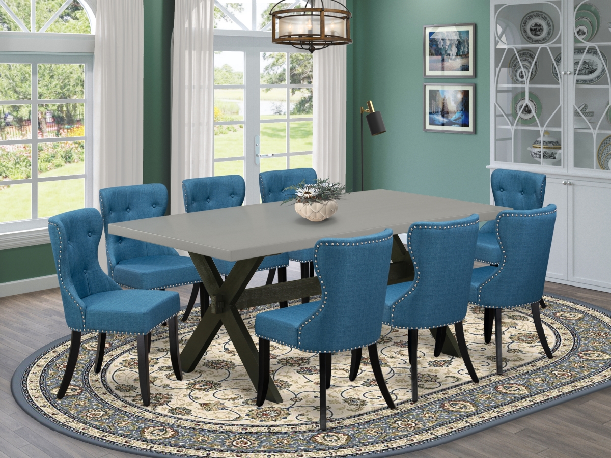 9 Piece X-Style Dining Room Set - Cement & Black