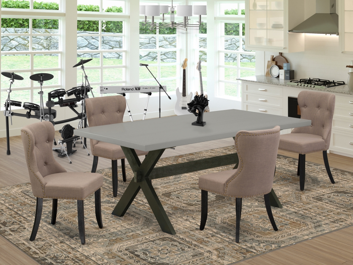 5 Piece X-Style Dinette Set - Cement & Wire Brushed Black