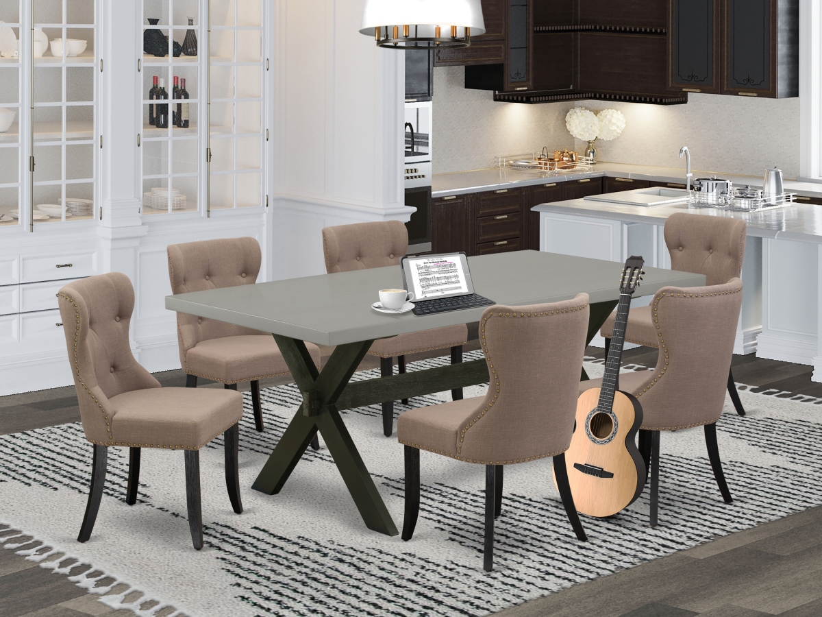7 Piece X-Style Dining Room Table Set - Wire Brushed Black