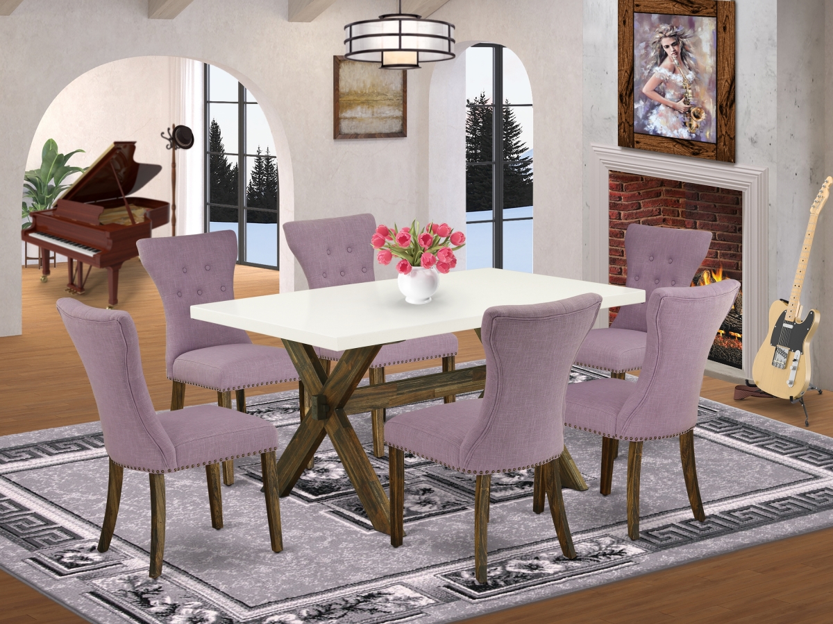 7 Piece X-Style Dining Table Set - Distressed Jacobean