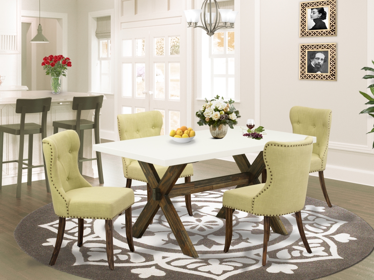 5 Piece X-Style Dinette Set - Linen White & Distressed Jacobean