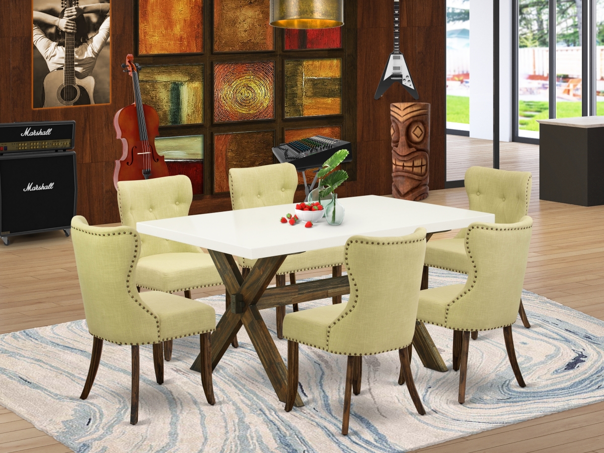 7 Piece X-Style Dining Room Table Set - Distressed Jacobean