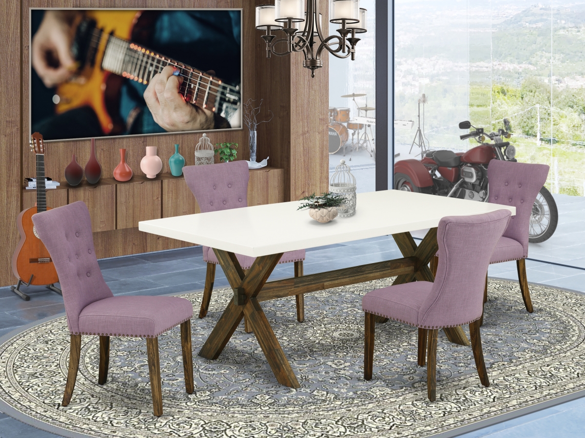 5 Piece X-Style Modern Dining Set - Distressed Jacobean