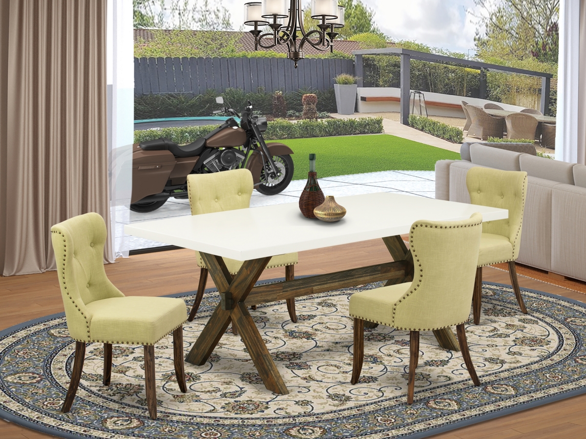 5 Piece X-Style Modern Dining Table Set - Distressed Jacobean