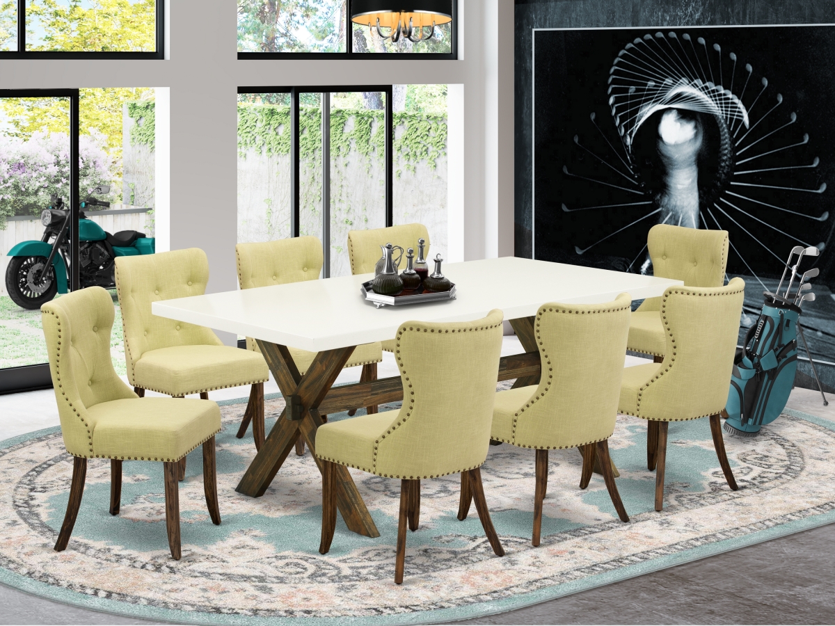 9 Piece X-Style Modern Dining Set - Distressed Jacobean
