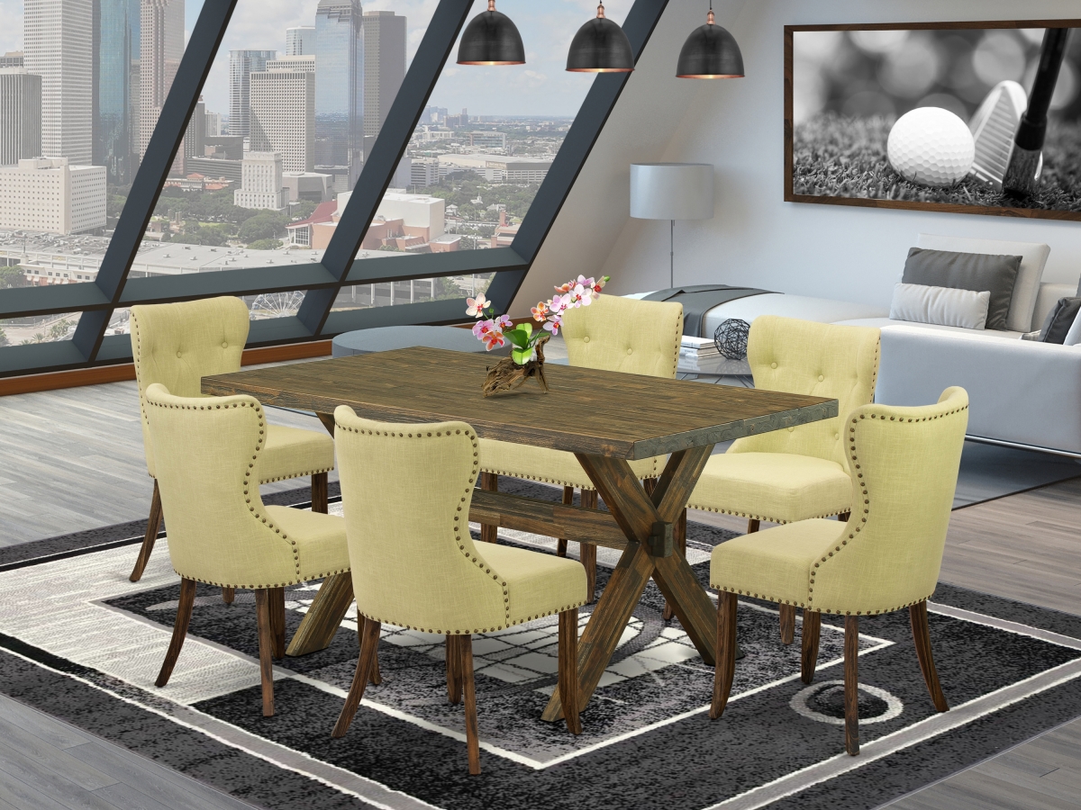 7 Piece X-Style Dinette Room Set - Distressed Jacobean