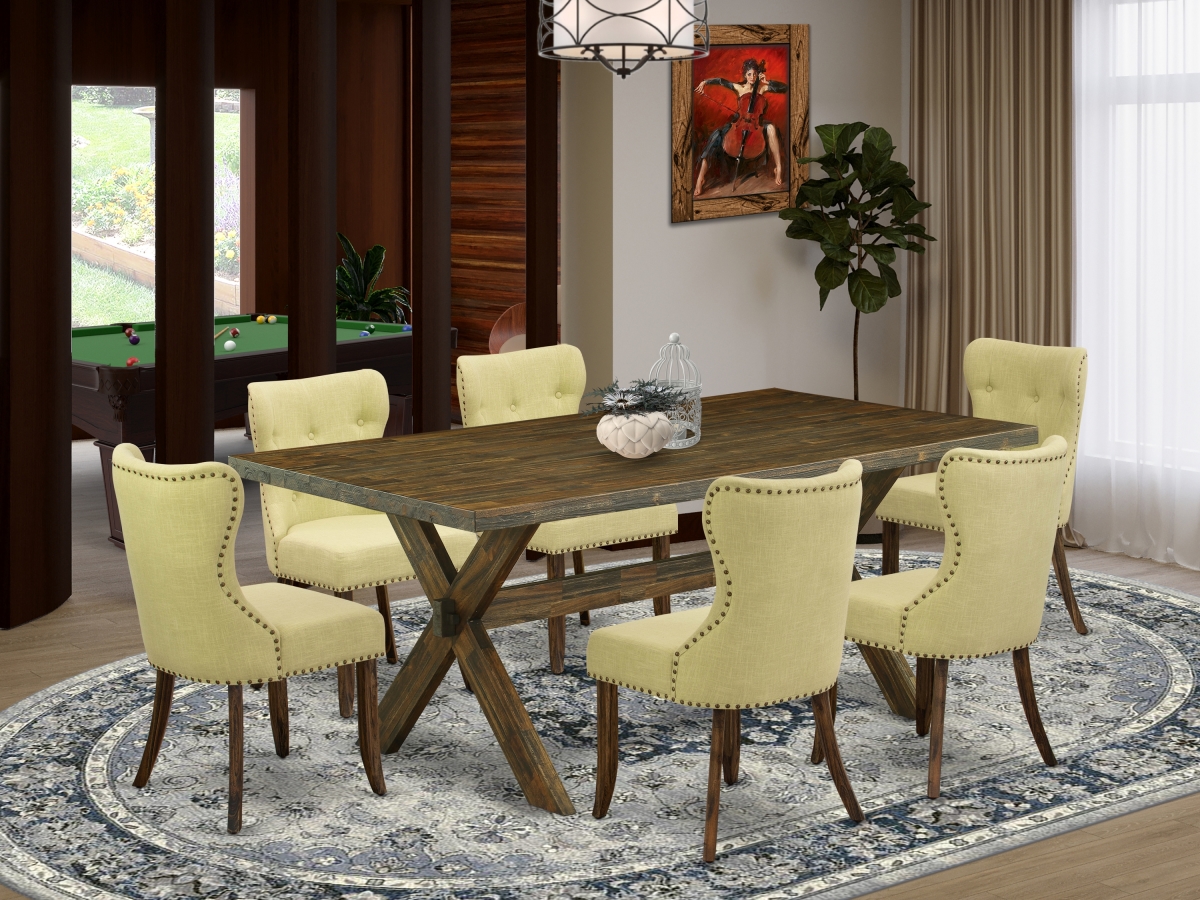 7 Piece X-Style Dining Table Set - Distressed Jacobean