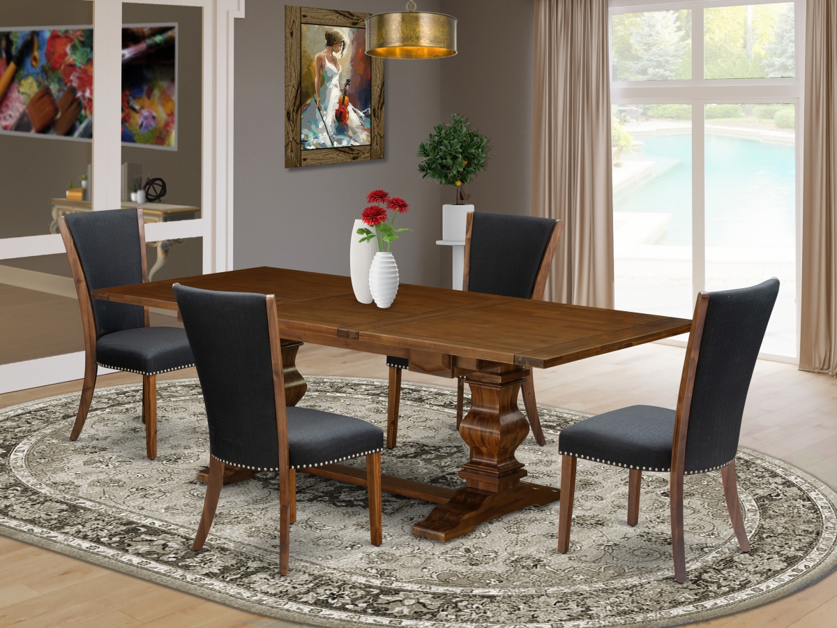 5 Piece Lassale Kitchen & Dining Room Table Set - Antique Walnut & Black