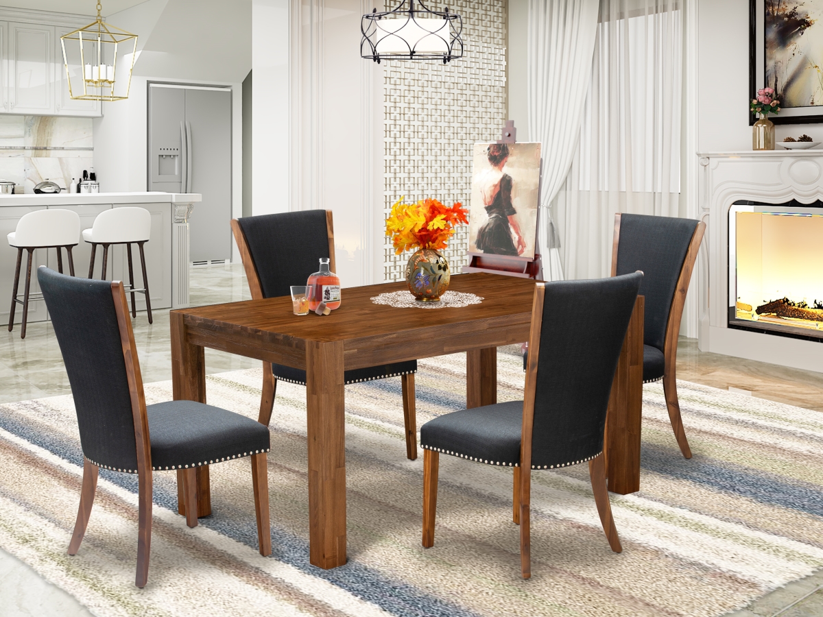 5 Piece Celina Dining Table Set - Sand Blasting Antique Walnut & Black