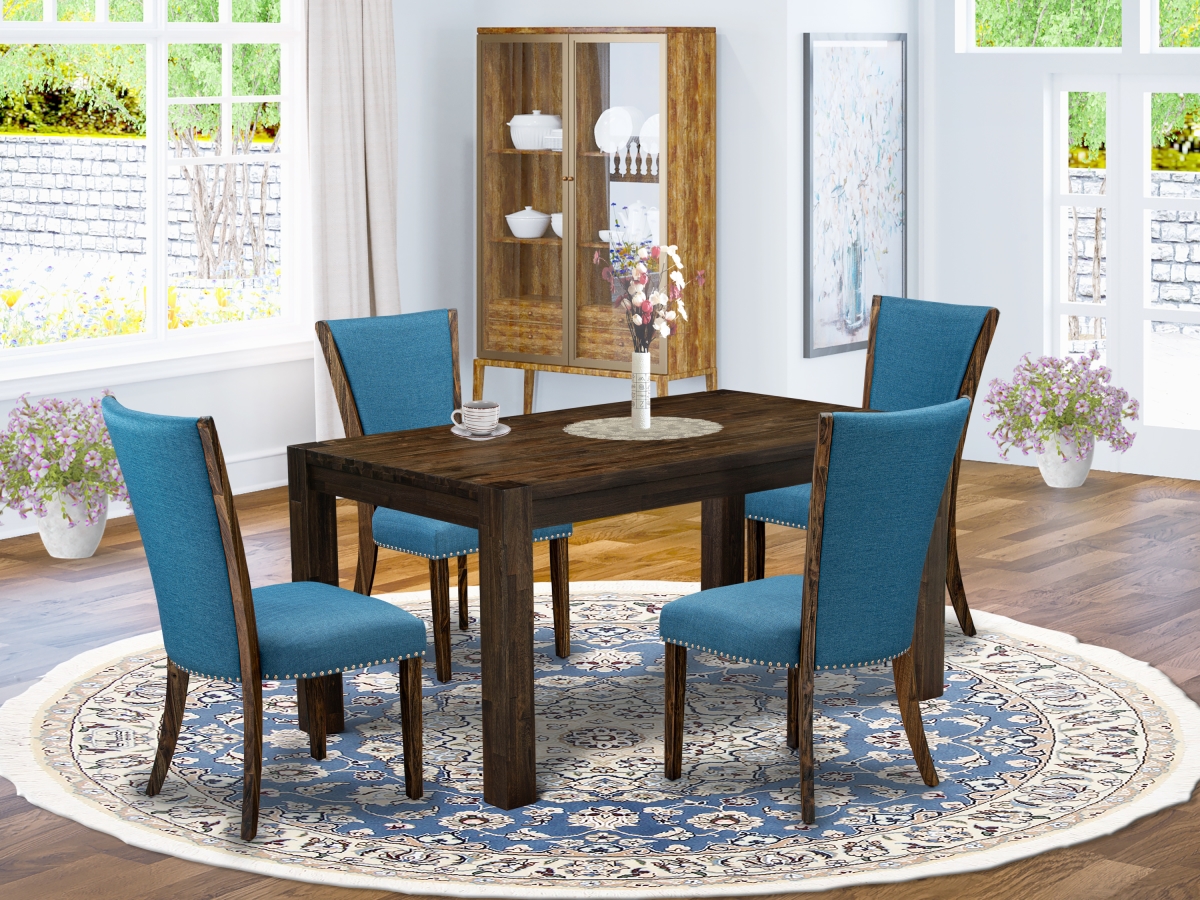 5 Piece Celina Dining Room Table Set - Distressed Jacobean & Blue