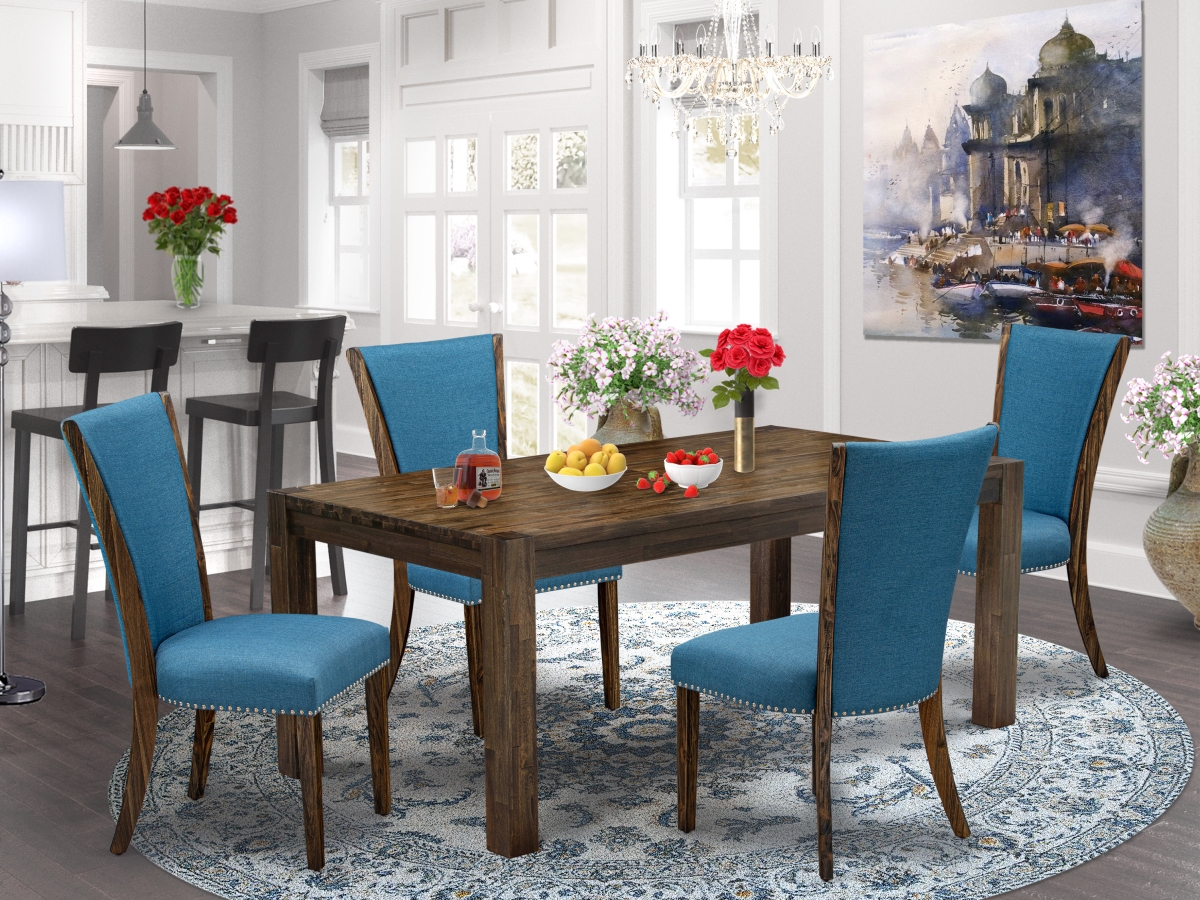 5 Piece Lismore Dining Table Set - Distressed Jacobean & Blue