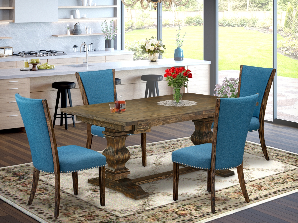 5 Piece Lassale Dinette Set - Distressed Jacobean & Blue