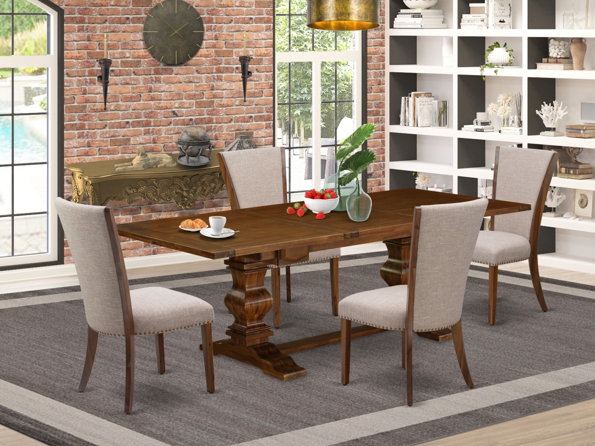 5 Piece Lassale Modern Dining Table Set - Antique Walnut & Light Tan