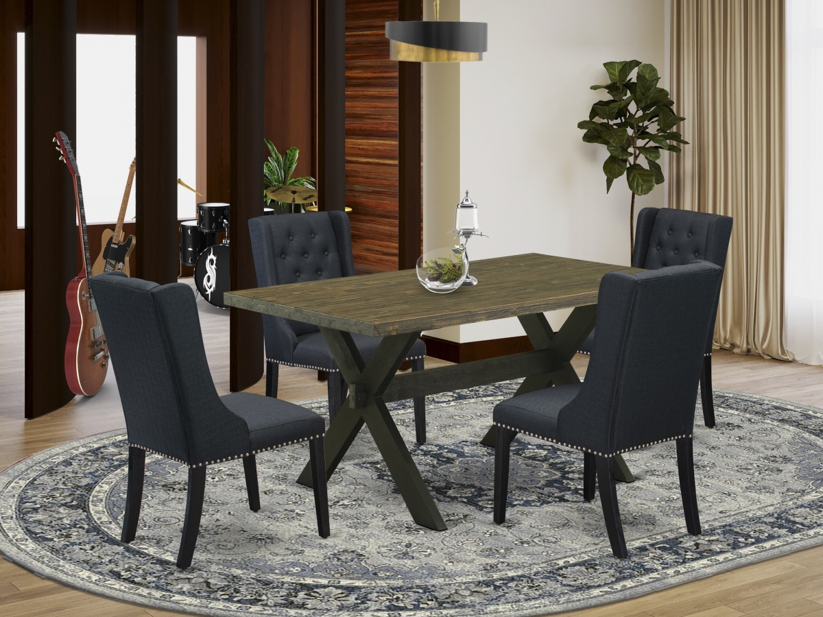 5 Piece X-Style Dining Room Table Set - Wire Brush Black