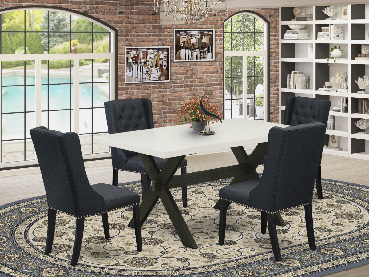 5 Piece X-Style Dining Table Set - Wire Brush Black