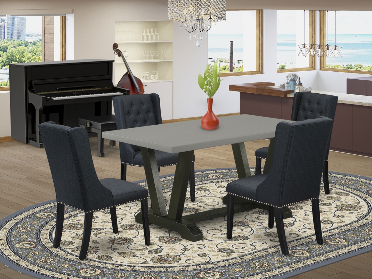 5 Piece V-Style Dining Room Set - Wire Brush Black