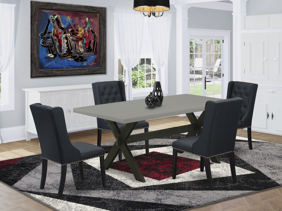 5 Piece X-Style Dining Table Set - Wire Brush Black