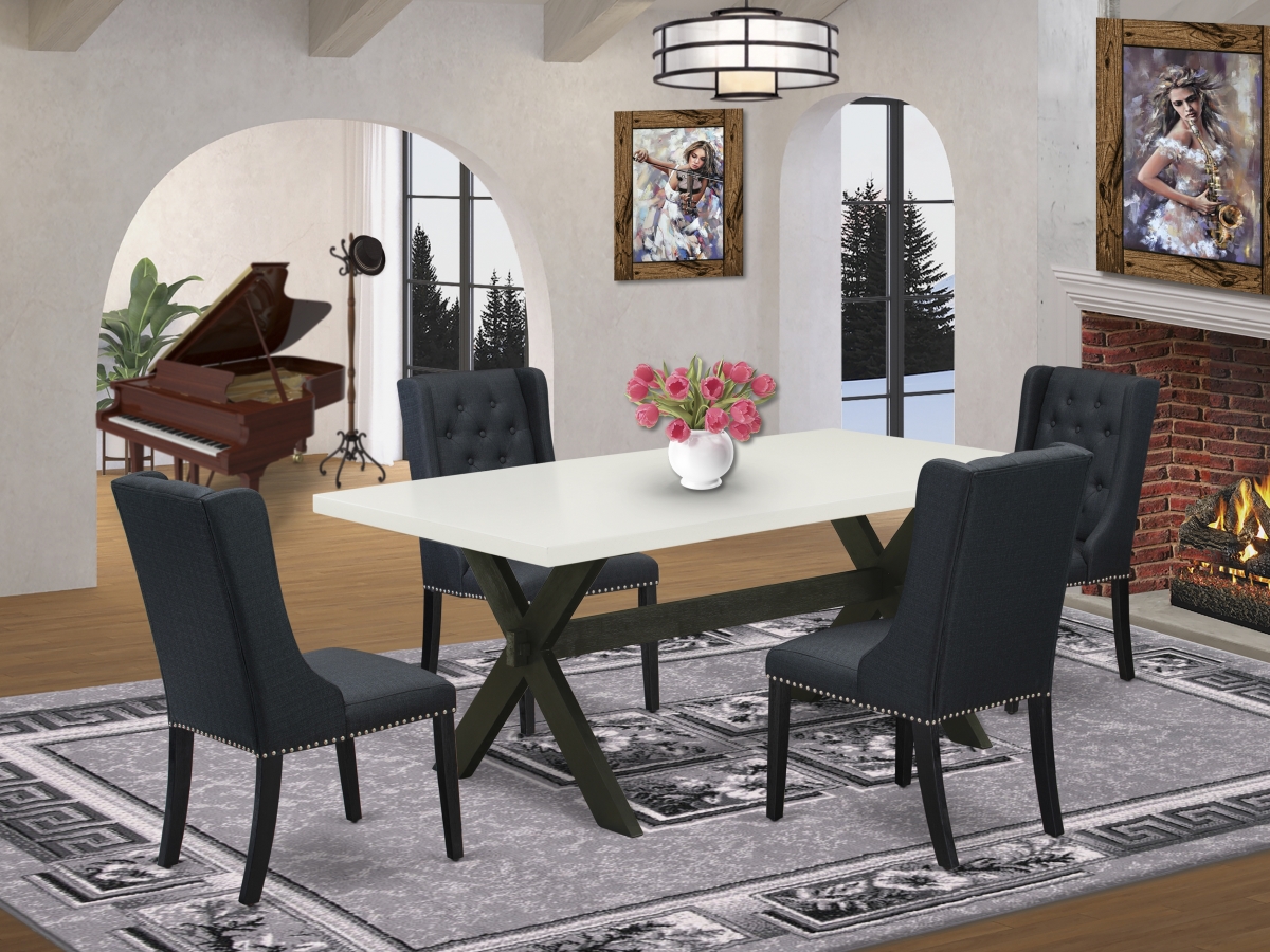 5 Piece X-Style Dining Room Set - Wire Brush Black