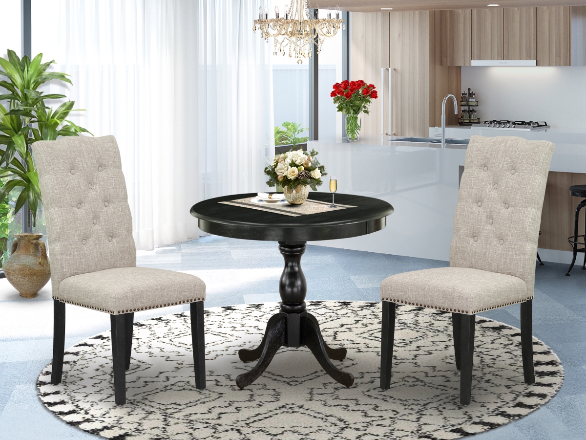 3 Piece Antique Dining Set - Wire Brushed Black